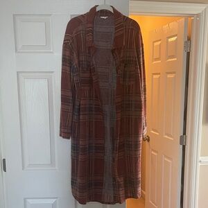 Fantastic Fawn Plaid Long Coat in Red and Gray